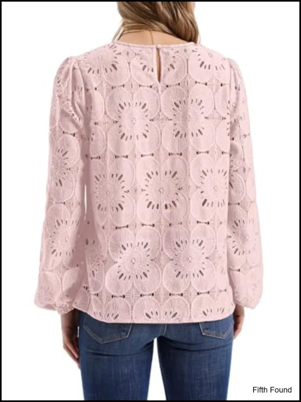 Boho Lace Top - Flowy Long Sleeve Blouse with Back Button Closure